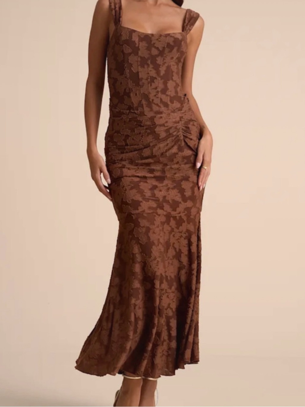 Lulus Celeste Brown Floral Burnout Bustier Maxi Dress XXL